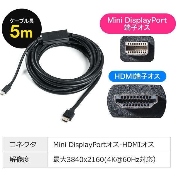 サンワダイレクト Mini DisplayPort-HDMI変換ケーブル 500-KC020-5 1個