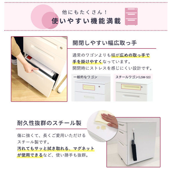 無配本3冊セット オカムラ ワゴン サイド把手タイプ 3段A4ファイルタイプ