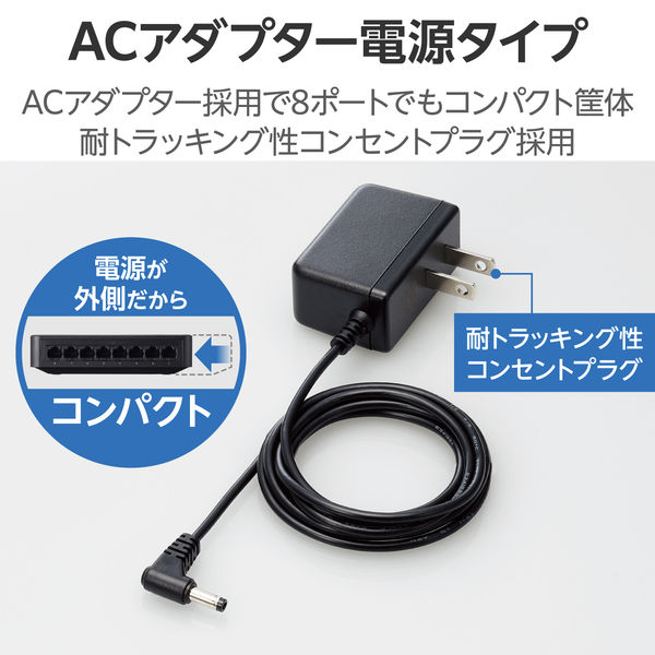 スイッチングハブ 8ポート ギガ LAN ハブ プラスチック ループ検知 黒