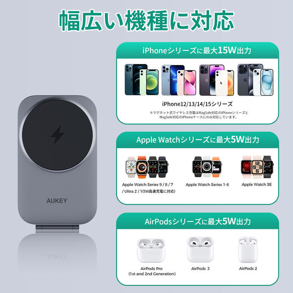 AUKEY ワイヤレス充電器 Qi2 3-in-1 Wireless Charger 15W LC