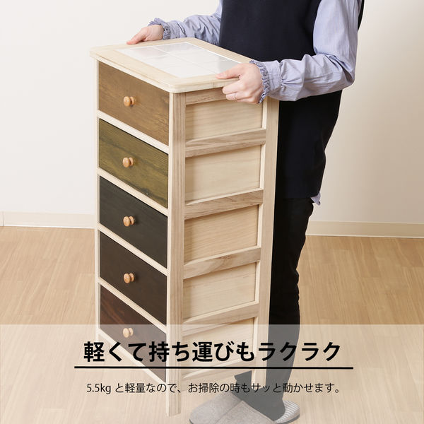 不二貿易 シンクエ2 カラフルチェスト 5段 桐製 幅400×奥行300