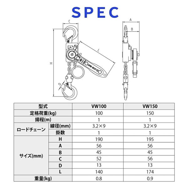 ベストアンサー レバーホイスト VW レバーホイスト 0.15t チェーン 1m 2台 0.15ton 0.15トン 150kg チェーン ローラー チェーン レバー ブロック 荷締機 ガッチャ 滑車 ホイスト チェーン ホイスト 固定 工具