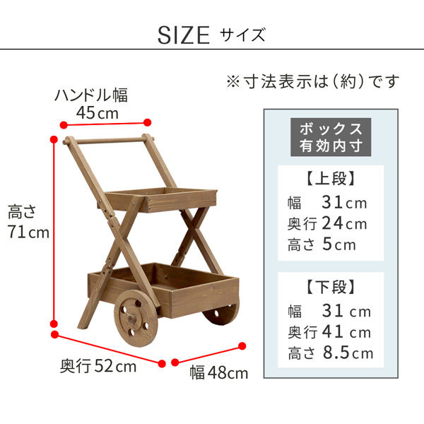 住まいスタイル 天然木製 ワゴン型プランタースタンド 幅480×奥行520×高さ710mm グレー FW72GRY 1台（直送品） - アスクル