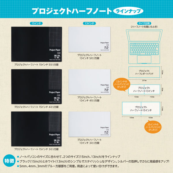 オキナ プロジェクトハーフノート 13inch 5ミリ方眼 PH135S 2冊（直送品） - アスクル