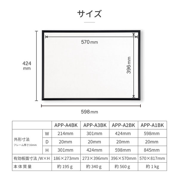 アスカ アルミ枠ポスターパネル ブラック A2 APP-A2BK 1セット(1
