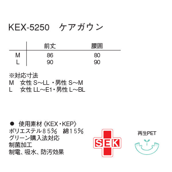 ナガイレーベン ケアガウン エプロン 予防衣 ピンク M KEX-5250（取寄