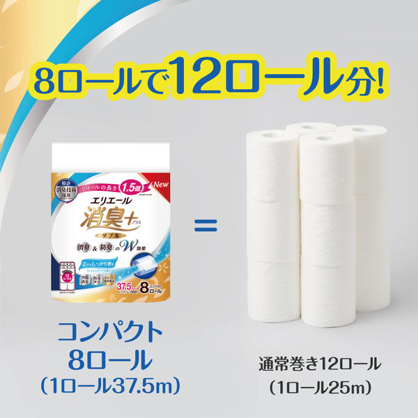 トイレットペーパー 8ロール パルプ ダブル 37.5m エリエール消臭+トイレットティシューコンパクト 1パック（8個入） 大王製紙