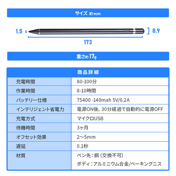 ベストアンサー タッチペン スタイラスペン 極細 1.5mm 導電繊維