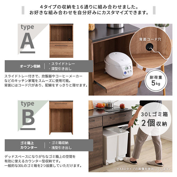 ゴミ箱上カウンター+引き出し収納×2 幅1800×奥行440×高さ850mm