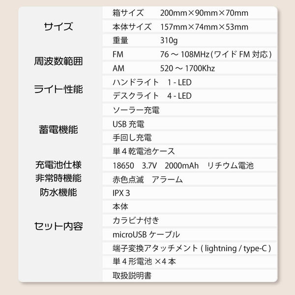 PEACEUP 防災ラジオライト・エマージェンシー 懐中電灯 スマホ充電 モバイルバッテリー 2000mAh 防水 多機能 LEDライト 手回し充電 ソーラー充電 乾電池 USB充電 iPhone Android 対応 AM/FMラジオ SOS サイレン (オレンジ)