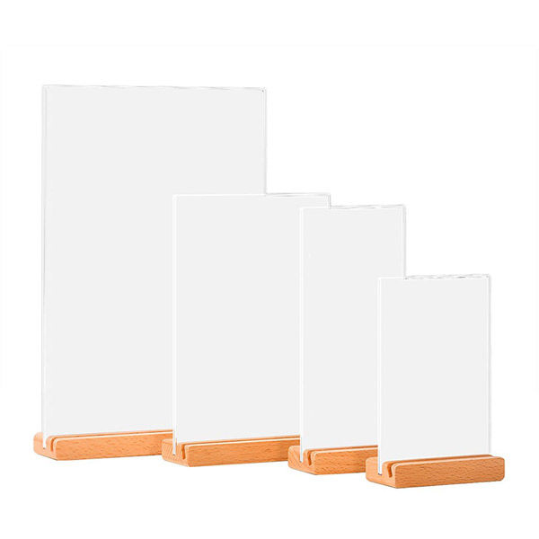 URiSAPO アクリル製 メニュー立て A6サイズ 縦型 台座木製 (表示角度