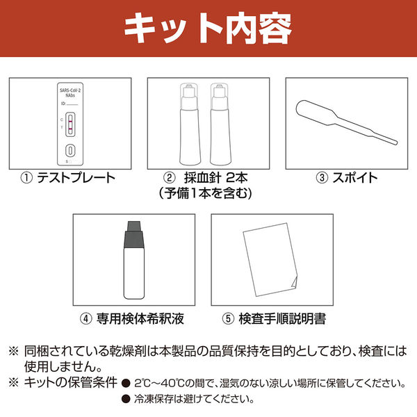 中和抗体検査キット 5回分 新型コロナウイルス 迅速検出 簡単 セルフ検査タイプ 個包装（直送品）