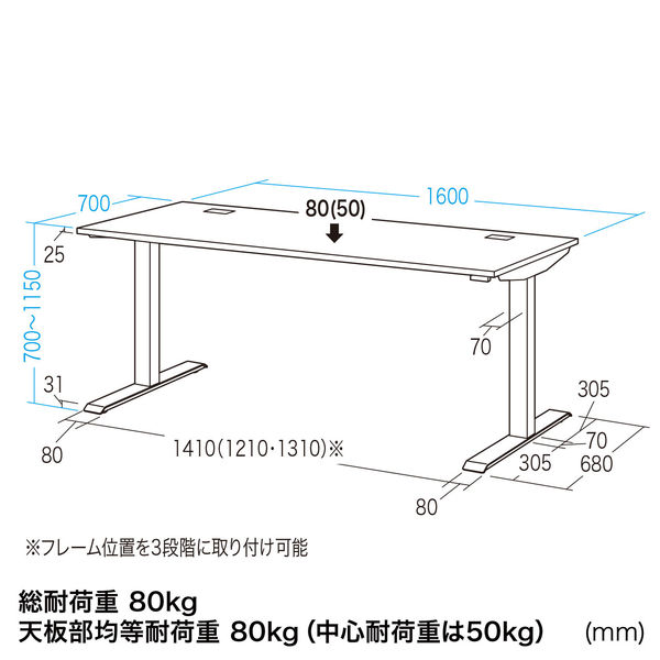 サンワサプライ e電動昇降デスク 平机 幅1600×奥行700×高さ1150mm