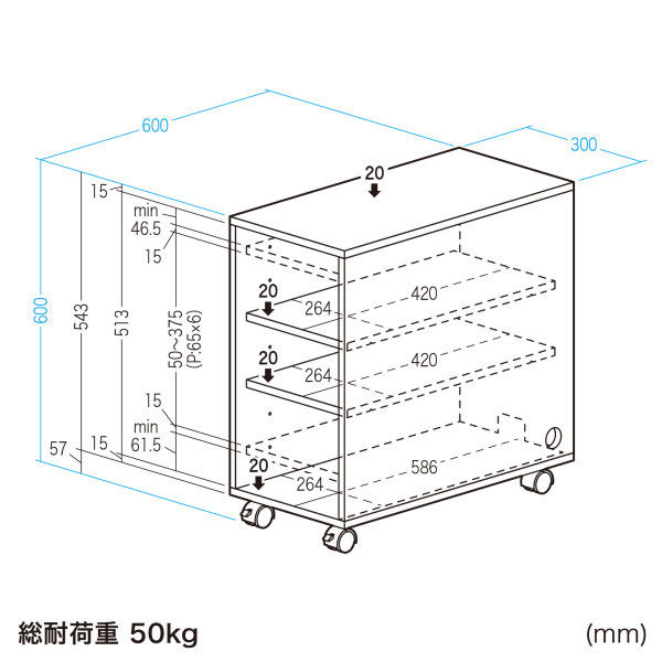 サンワサプライ 収納ボックス（W300×D600×H600mm・ブラック） CP-050BK