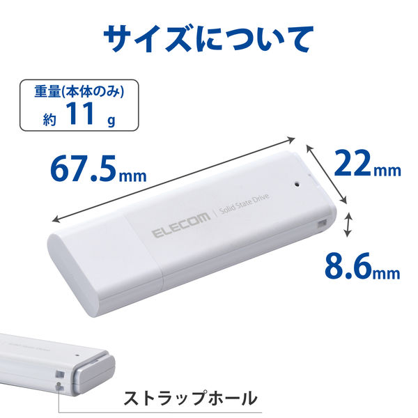 エレコム ESD-EMC1000GWH 外付けSSD/ポータブル/USB3.2 (Gen1) 対応/小型/キャップ式/1TB/ホワイト