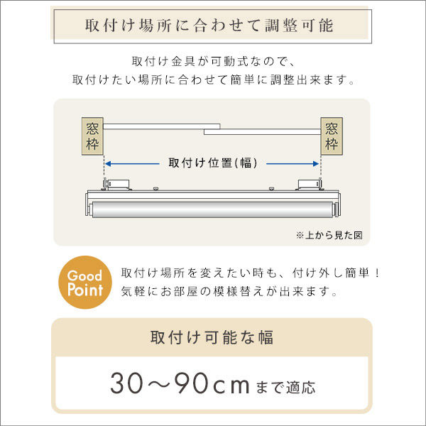 ロールスクリーン つっぱり 幅120cm ホワイト つっぱり式】スタティック 遮光 ホワイト ロールスクリーン