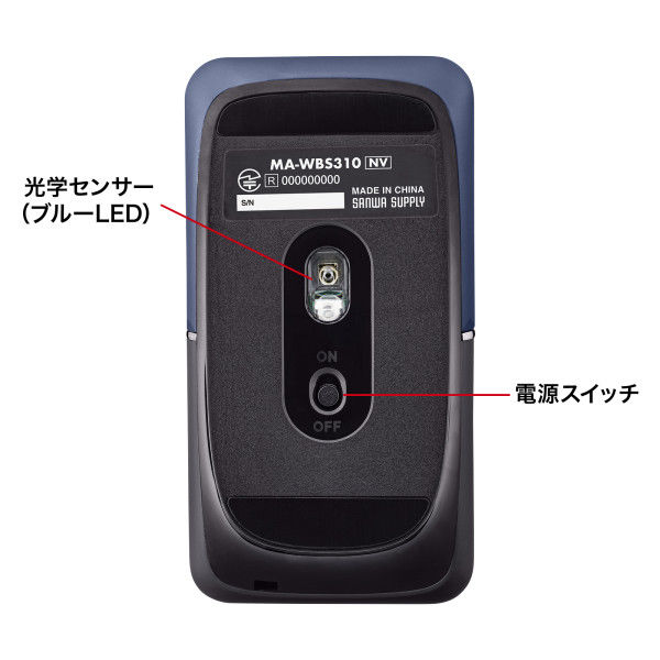 ワイヤレスマウス 無線 USB-A接続 超小型 静音 充電式 持ち運び特化 ブルーLED SLIMO ネイビー 1個 - アスクル