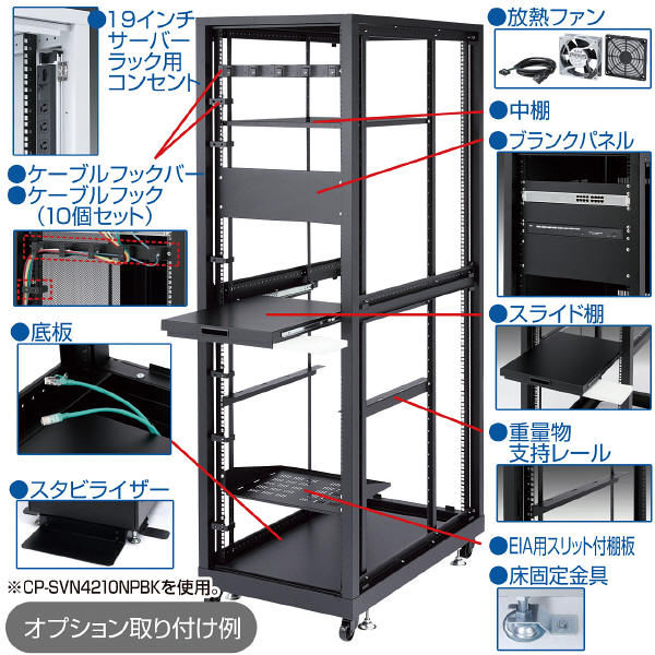 サンワサプライ 19インチサーバーラック メッシュパネル仕様（42U） CP-SVN4210MBK 1台（直送品）