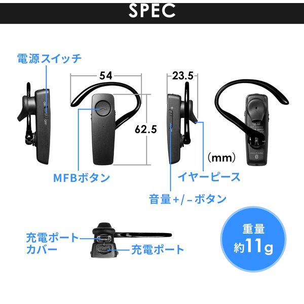 サンワサプライ 防水Bluetooth片耳ヘッドセット MM-BTMH41WBKN 1