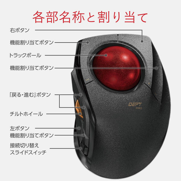 トラックボールマウス 有線/無線/Bluetooth併用 8ボタン 光学式 