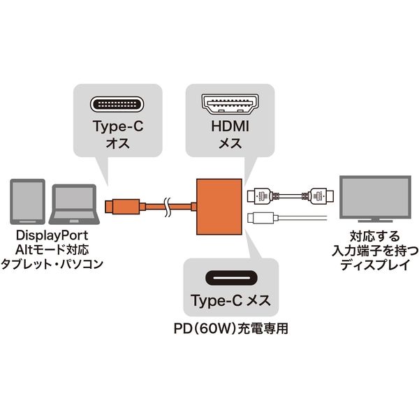 サンワサプライ USB Type C-HDMI変換アダプタ（4K/60Hz/PD対応） AD