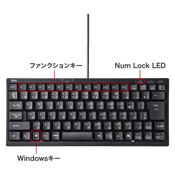 サンワサプライ USBハブ付コンパクトキーボード SKB-KG3UH2BK 1個