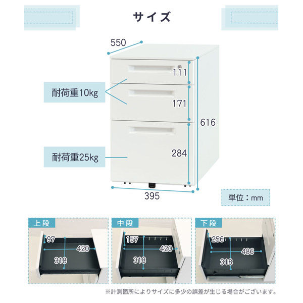 Netforce ネットフォース スチールワゴン 3段 シリンダー錠 幅395×奥行550×高さ616mm ブラック 1台（直送品）