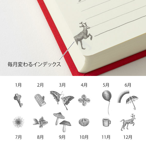 デザインフィル ミドリ 日記 5年連用 扉 赤 12851006 1冊（直送