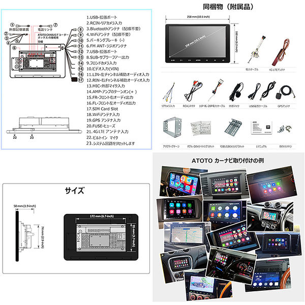 ATOTO S8U2118PR 10インチ カーナビ 2din 後付け カーオーディオ 1台（直送品） - アスクル