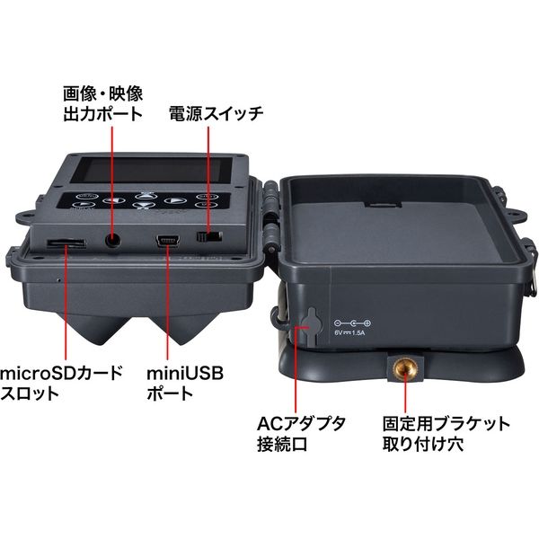 トレイルカメラ　防犯カメラ　動物・獣害対策　屋外　工事不要　乾電池式/AC電源　CMS-SC03GY　サンワサプライ　1台