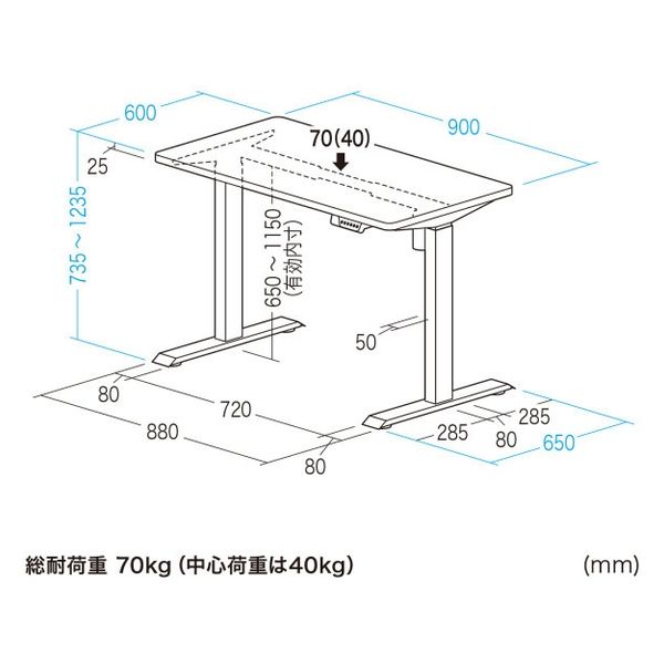 サンワサプライ e電動昇降デスク 受注生産品 幅900×奥行650mm 薄い木目 