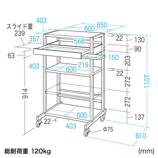 サンワサプライ RoHS10対応ハイスタンドパソコンラック（W650×D610mm