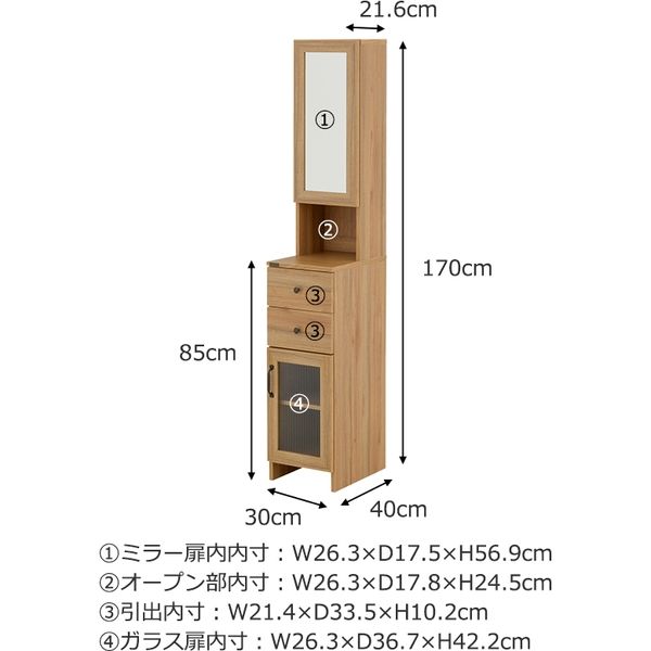 佐藤産業 DOLLY（ドリー） ミラー付収納ラック 幅300×奥行400×高さ