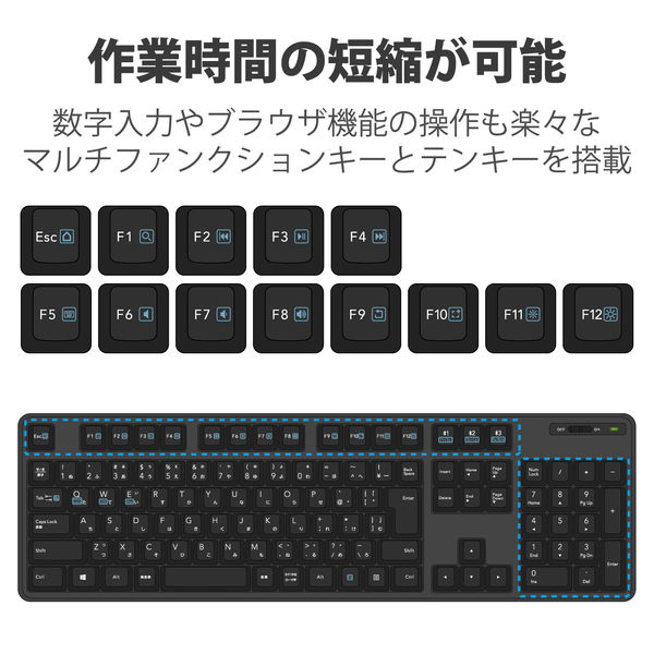 キーボード ワイヤレス Bluetooth5.0 フルキーボード スタンド タブレット ブラック TK-FBM112BK エレコム 1個