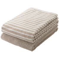 綿ボーダーバスタオル・スモールセット/ベージュ　60×120cm　7107229　1セット（2枚入）　無印良品