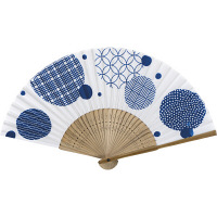 【アウトレット】さくら扇子　藍色　江戸水玉　さし袋つき　サクラクレパス　1個