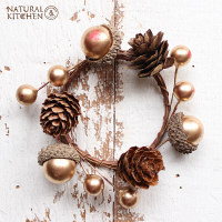 【ナチュラルキッチン　アンド】　ナッツリース　松ぼっくりとゴールドの実　金　約Φ55mm　1個　【クリスマス】