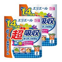 キッチンペーパー　エリエール　超吸収キッチンタオル　70カット（1カット22×22cm）　1セット（1パック2ロール入×2パック）　大王製紙