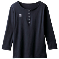 トンボ 栗原はるみ×キラク ヘンリーシャツ 女性用 七分袖 ネイビー M 4K38002-89（取寄品）