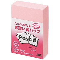 【アウトレット】ポスト・イット（R）ノート　100％再生紙シリーズ　656RP-200P　ピンク　お買い得パック　75×50mm　2冊入