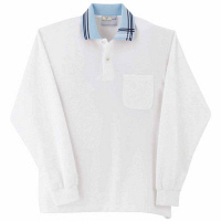 トンボ　キラク　長袖ポロシャツ　白×サックス　　M　　M　CR116-70　1枚　　（取寄品）