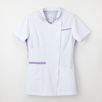 ナガイレーベン 女子上衣（衿つきスクラブ） 医療白衣 半袖 Tラベンダー M LX-4072（取寄品）