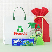 Frosch×Ziplocギフト【便利でやさしいセット】フロッシュ 食器洗剤アロエ&マルチクリーナー各300ml+スポンジ+フリーザーバッグS18枚 紙袋付