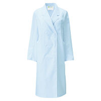 KAZEN レディス診察衣W型長袖（ドクターコート） 医療白衣 サックスブルー（水色） ダブル LL 125-71（直送品）