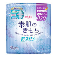 【アウトレット】エリス 素肌のきもち 羽つき 夜用 32cm 特に多い夜用 超スリム 1個(13枚) 生理用ナプキン 生理中のデリケートな肌に 大王製紙生理用品