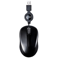 【アウトレット】使用不可サンワサプライ　有線マウス(ケーブル巻取式)　 ブラック　ブルーLED式/3ボタン/静音タイプ/ケーブル巻取式　MA-B
