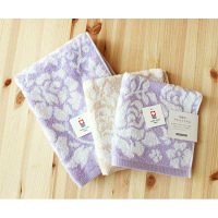 【在庫一掃セール】今治タオル グレースフローラル フェイス（パープル1枚）・ウォッシュ（パープル・ベージュ各1枚） 3枚アソートセット 林