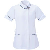 AITOZ（アイトス） アシンメトリーカラーチュニック ナースジャケット 医療白衣 半袖 ホワイト×ネイビー LL 861115