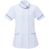 AITOZ（アイトス） アシンメトリーカラーチュニック ナースジャケット 医療白衣 半袖 ホワイト×ネイビー L 861115