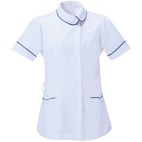 AITOZ（アイトス） アシンメトリーカラーチュニック ナースジャケット 医療白衣 半袖 ホワイト×ネイビー M 861115